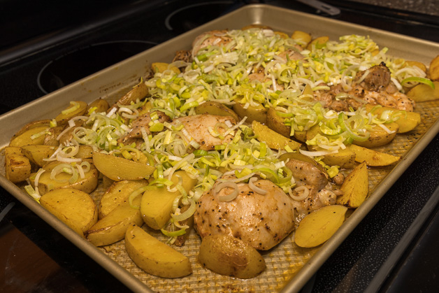 Baking Chicken, potates, and leeks